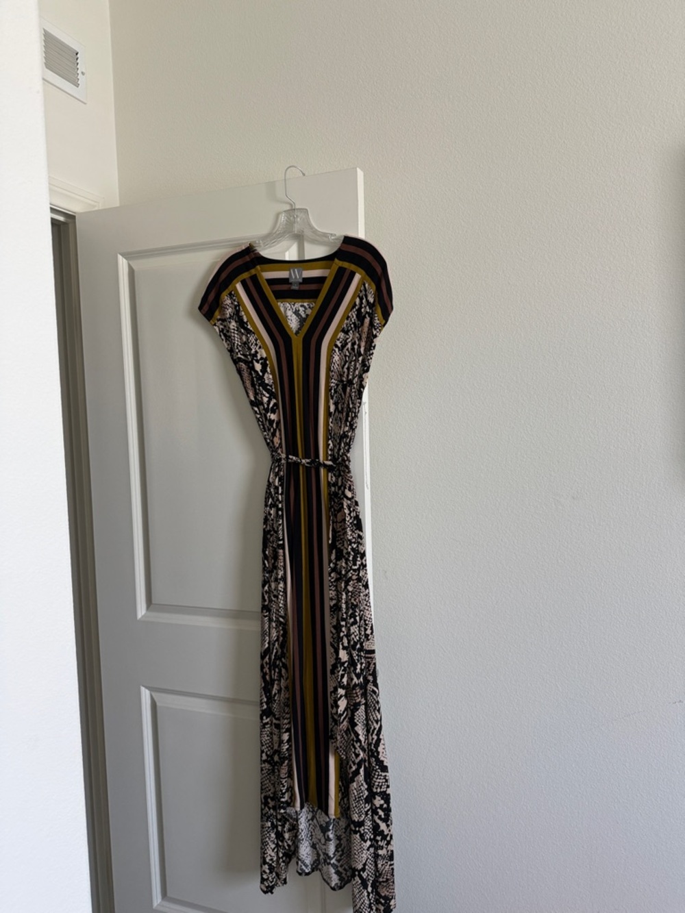Worthington Striped V-Neck Maxi Dress in Black, Mustard, Cream